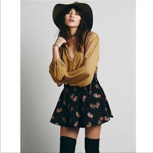 Free People Black Floral Corduroy Skirt